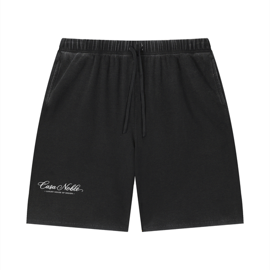 Unisex Vintage Wash Sunfade Waffle Raw Hem Shorts
